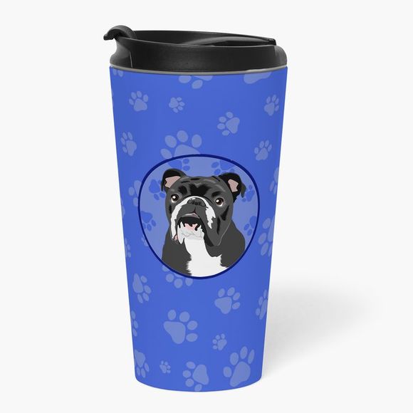 English Bulldog Black and White  Stainless Steel 16 oz  Tumbler, Blue - Picture 2 of 4